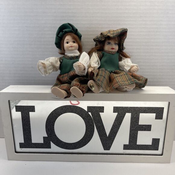 Vintage 6” Mini Porcelain Dolls Posable Plaid Outfit Couple Hand Painted B#3 - Picture 7 of 12